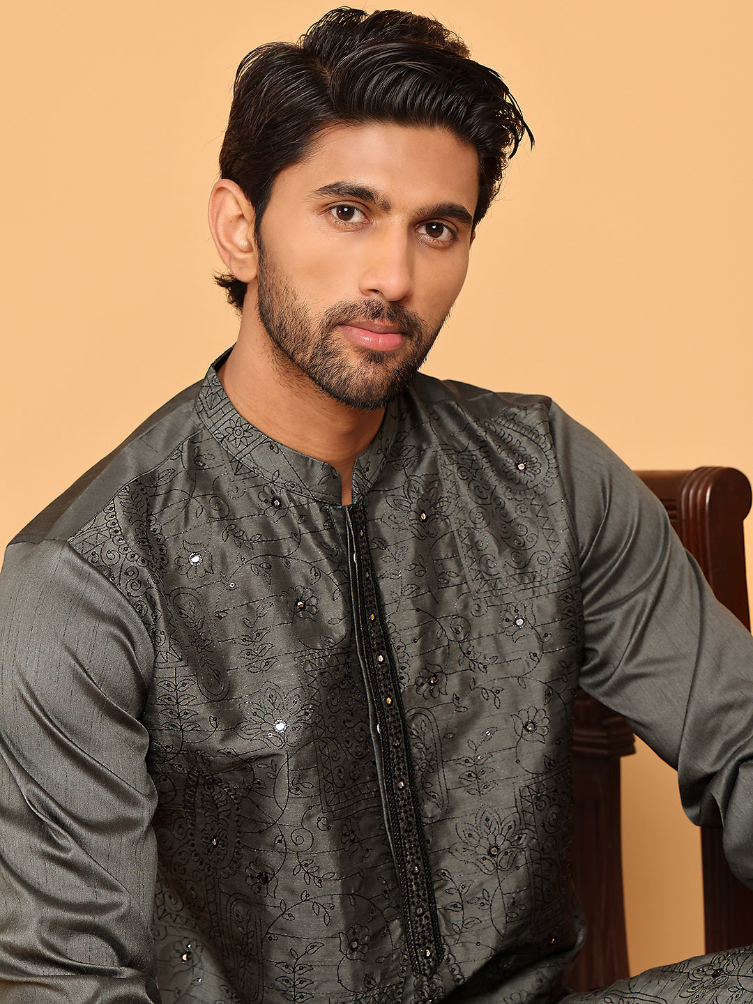 Embroidered &amp; Sequins Straight Kurtas