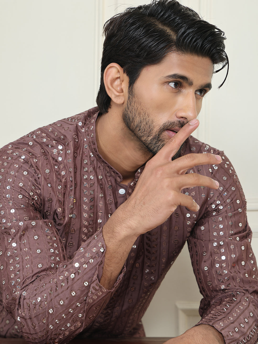 Embroidered And Mirror Work Straight Kurtas For Men