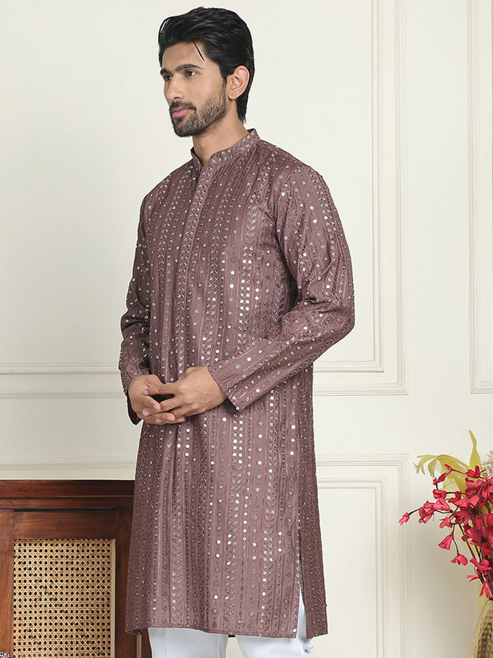 Embroidered And Mirror Work Straight Kurtas For Men