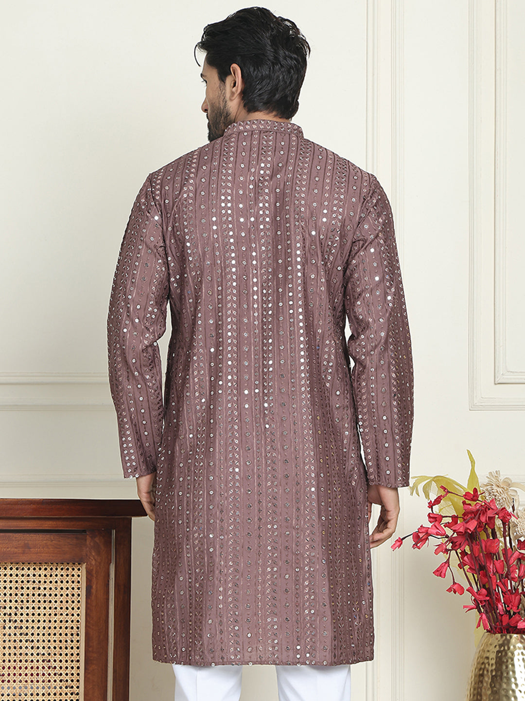 Embroidered And Mirror Work Straight Kurtas For Men