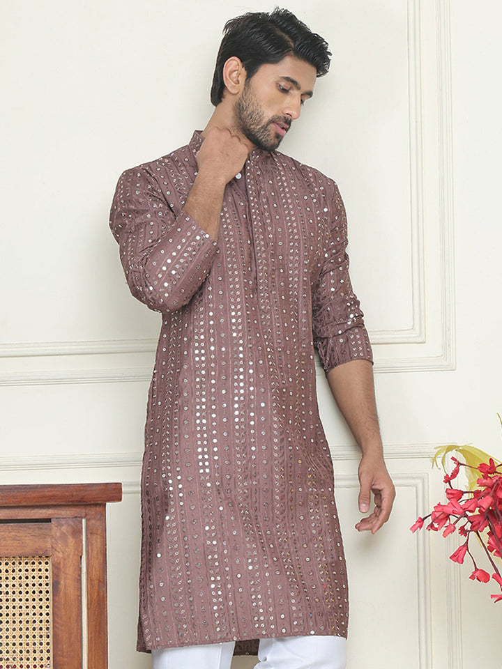 Embroidered And Mirror Work Straight Kurtas For Men