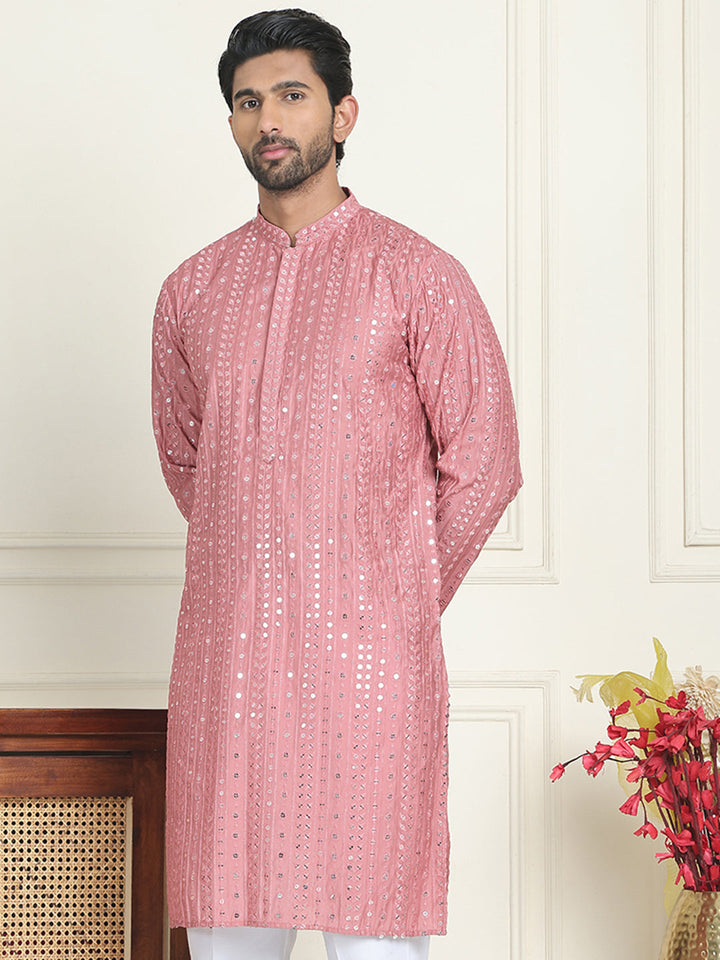 Embroidered And Mirror Work Straight Kurtas For Men