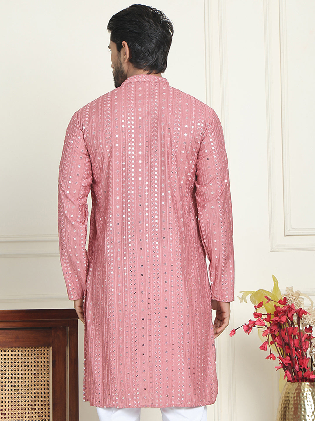 Embroidered And Mirror Work Straight Kurtas For Men