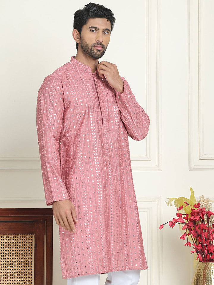 Embroidered And Mirror Work Straight Kurtas For Men