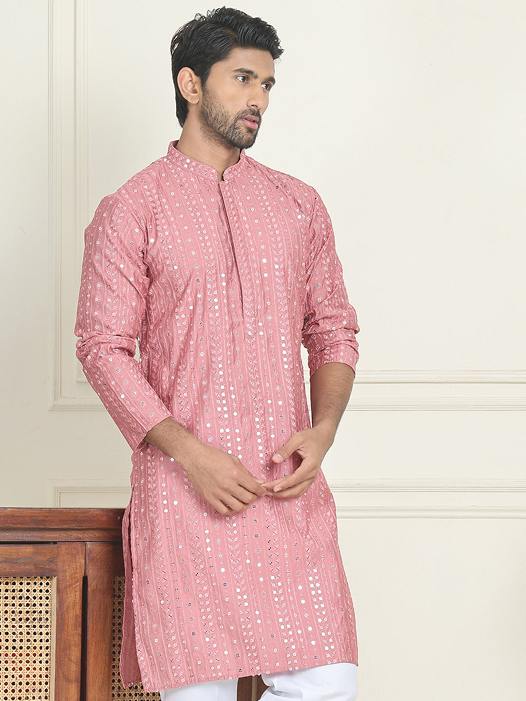 Embroidered And Mirror Work Straight Kurtas For Men