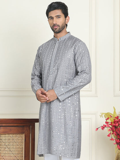 Embroidered And Mirror Work Straight Kurtas For Men