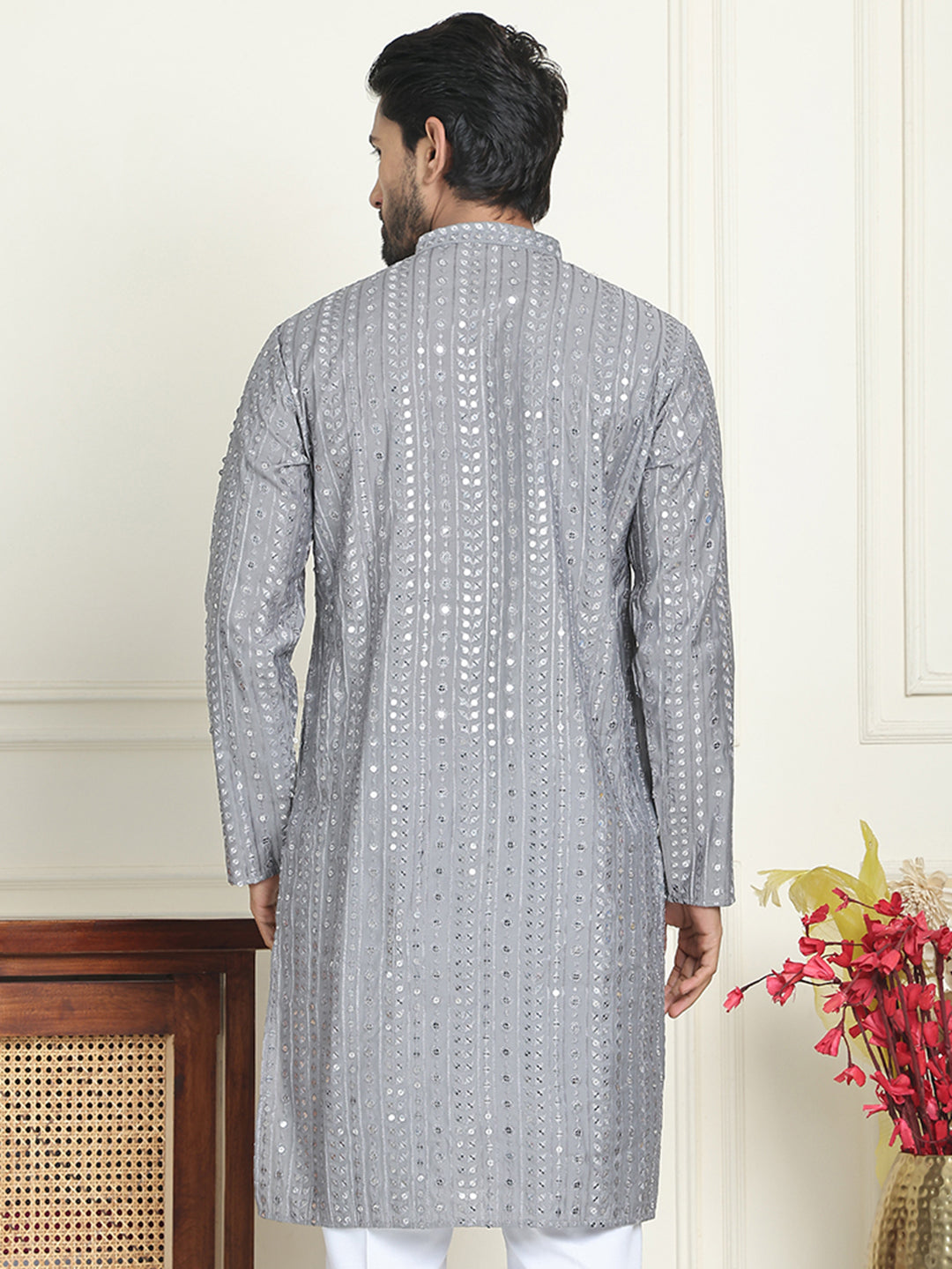 Embroidered And Mirror Work Straight Kurtas For Men