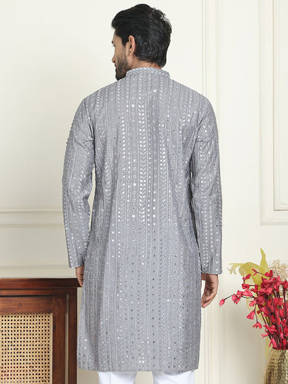 Embroidered And Mirror Work Straight Kurtas For Men