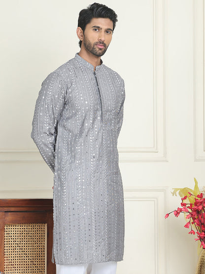 Embroidered And Mirror Work Straight Kurtas For Men