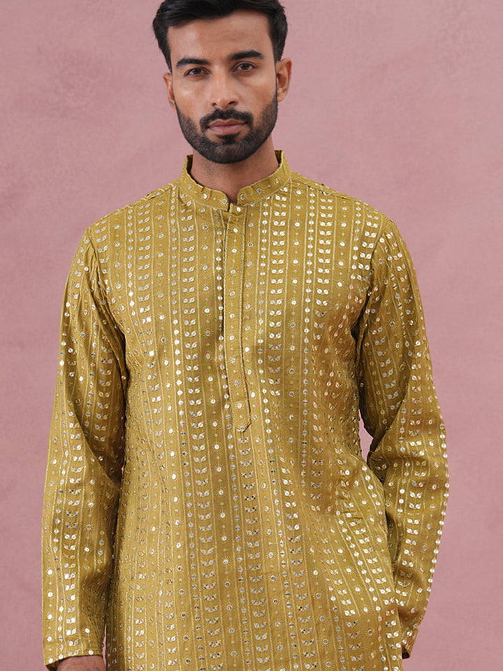 Embroidered And Mirror Work Straight Kurta For Men