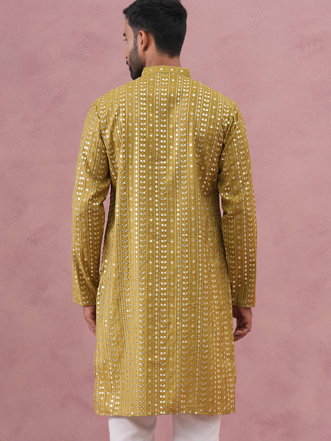 Embroidered And Mirror Work Straight Kurta For Men