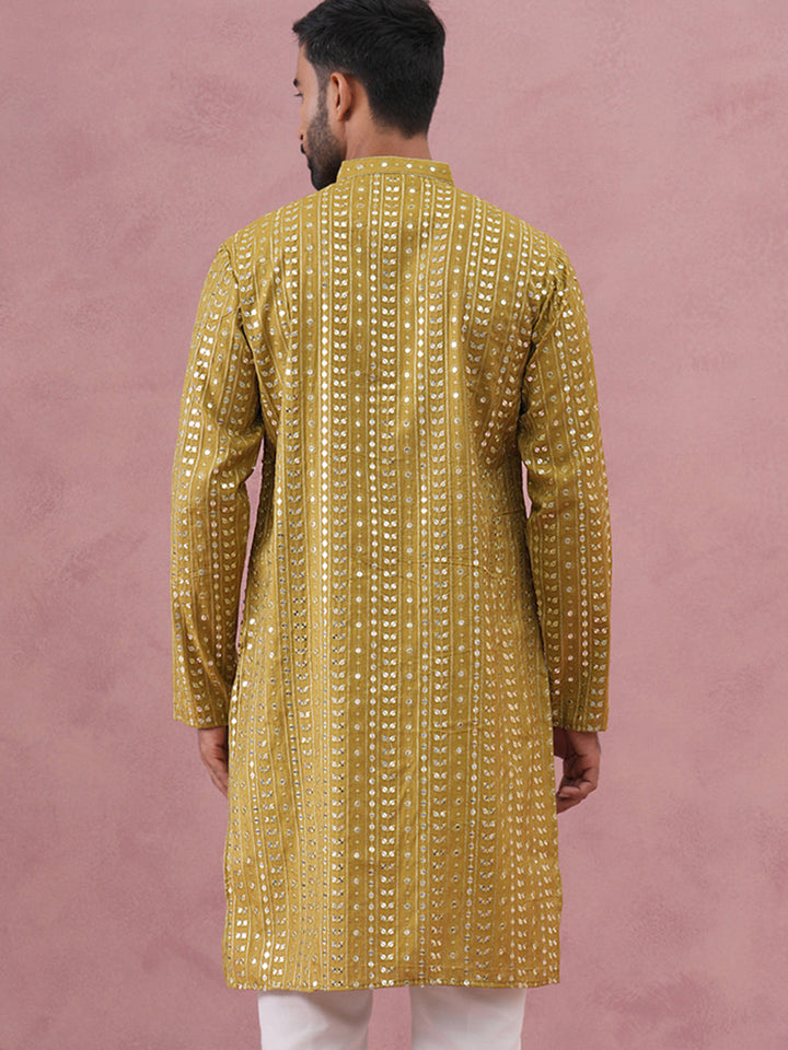 Embroidered And Mirror Work Straight Kurta For Men