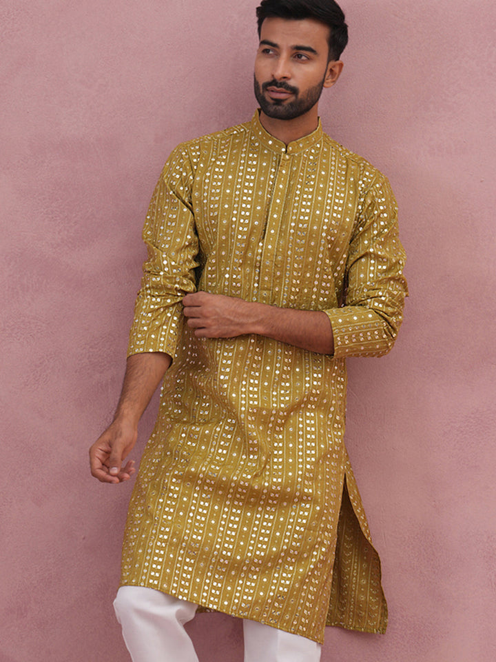 Embroidered And Mirror Work Straight Kurta For Men