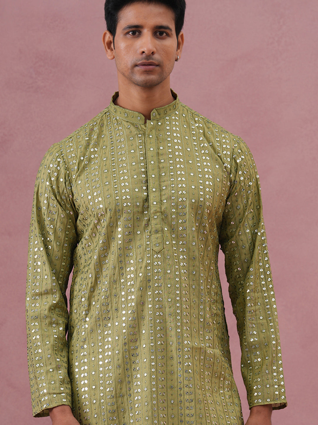 Embroidered And Mirror Work Straight Kurta For Men