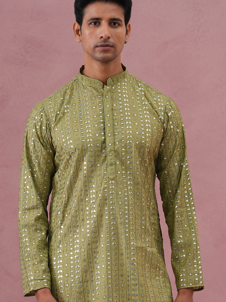 Embroidered And Mirror Work Straight Kurta For Men