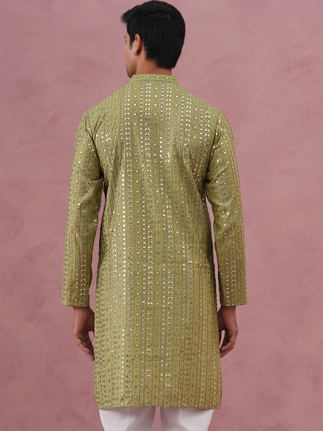 Embroidered And Mirror Work Straight Kurta For Men