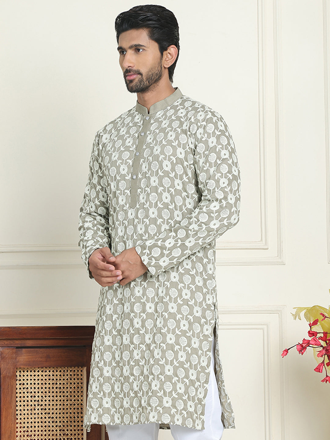 Embroidered Straight Kurtas For Men