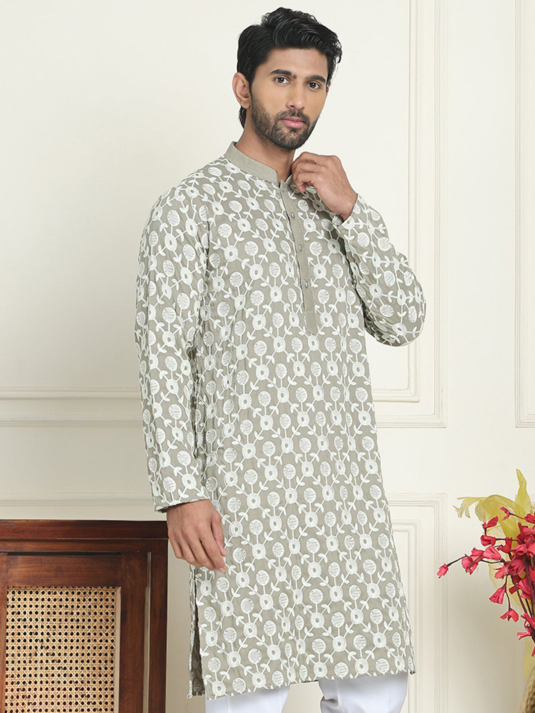 Embroidered Straight Kurtas For Men