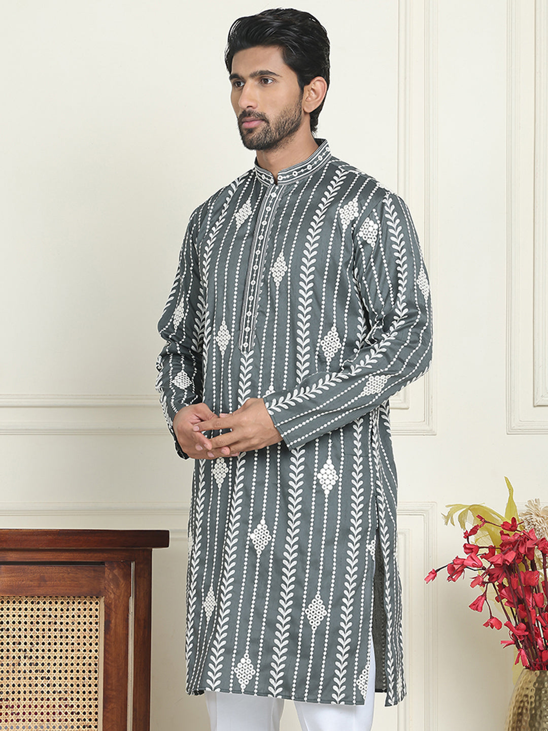 Embroidery And Mirror Work Straight Kurtas.