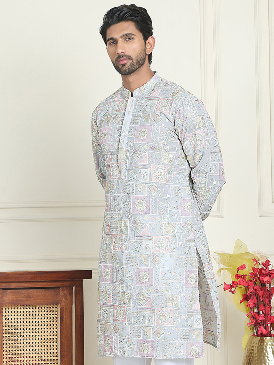 Embroidered Straight Kurtas For Men