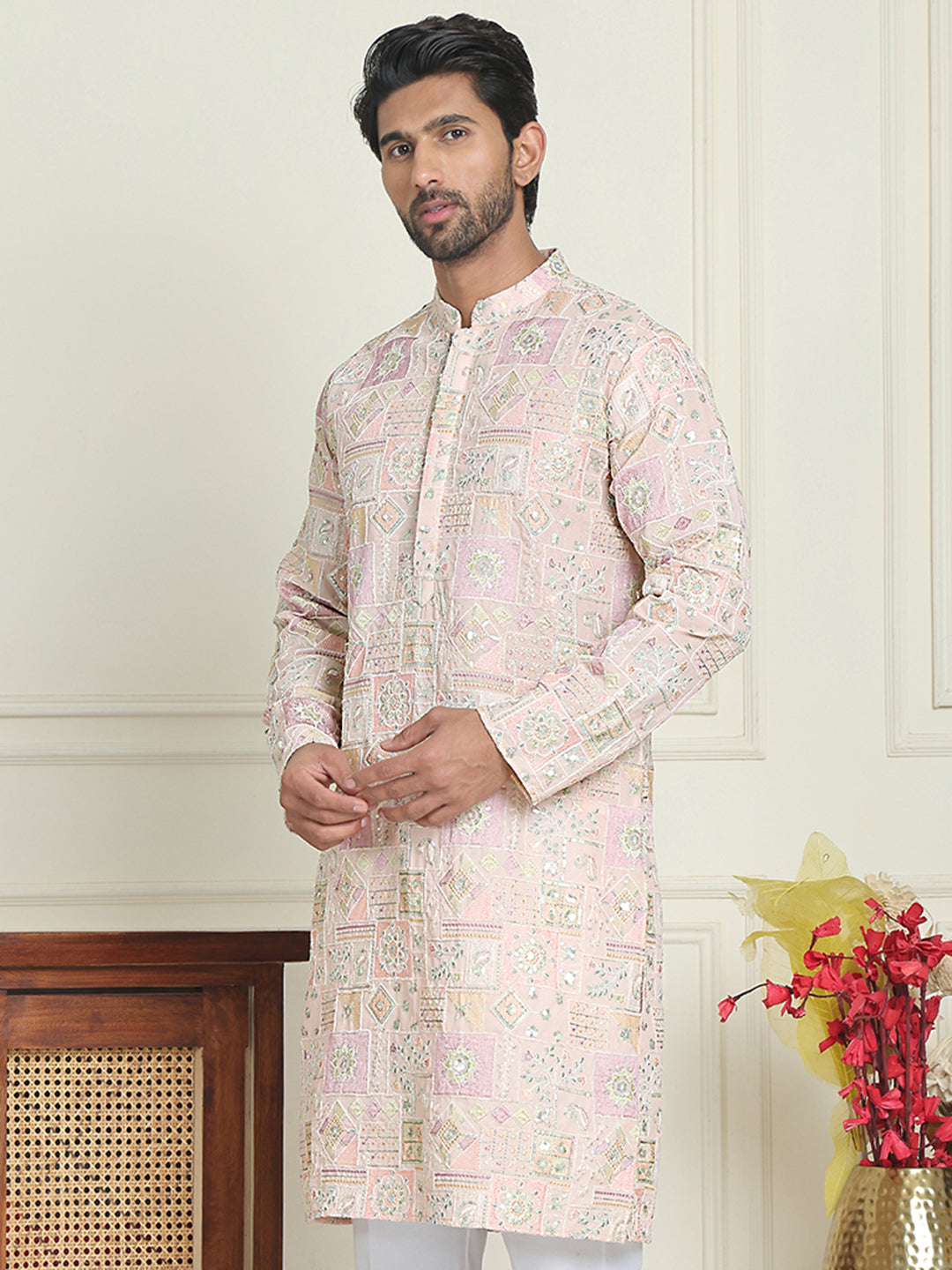 Embroidered Straight Kurtas For Men