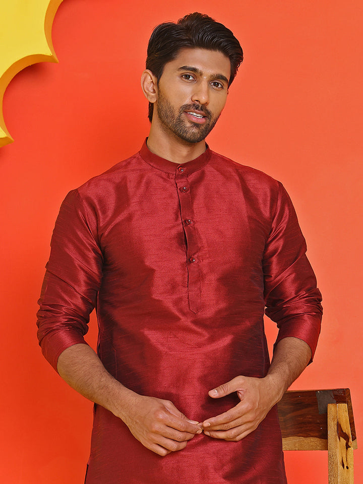 Solid Dupion Silk Kurtas For Men