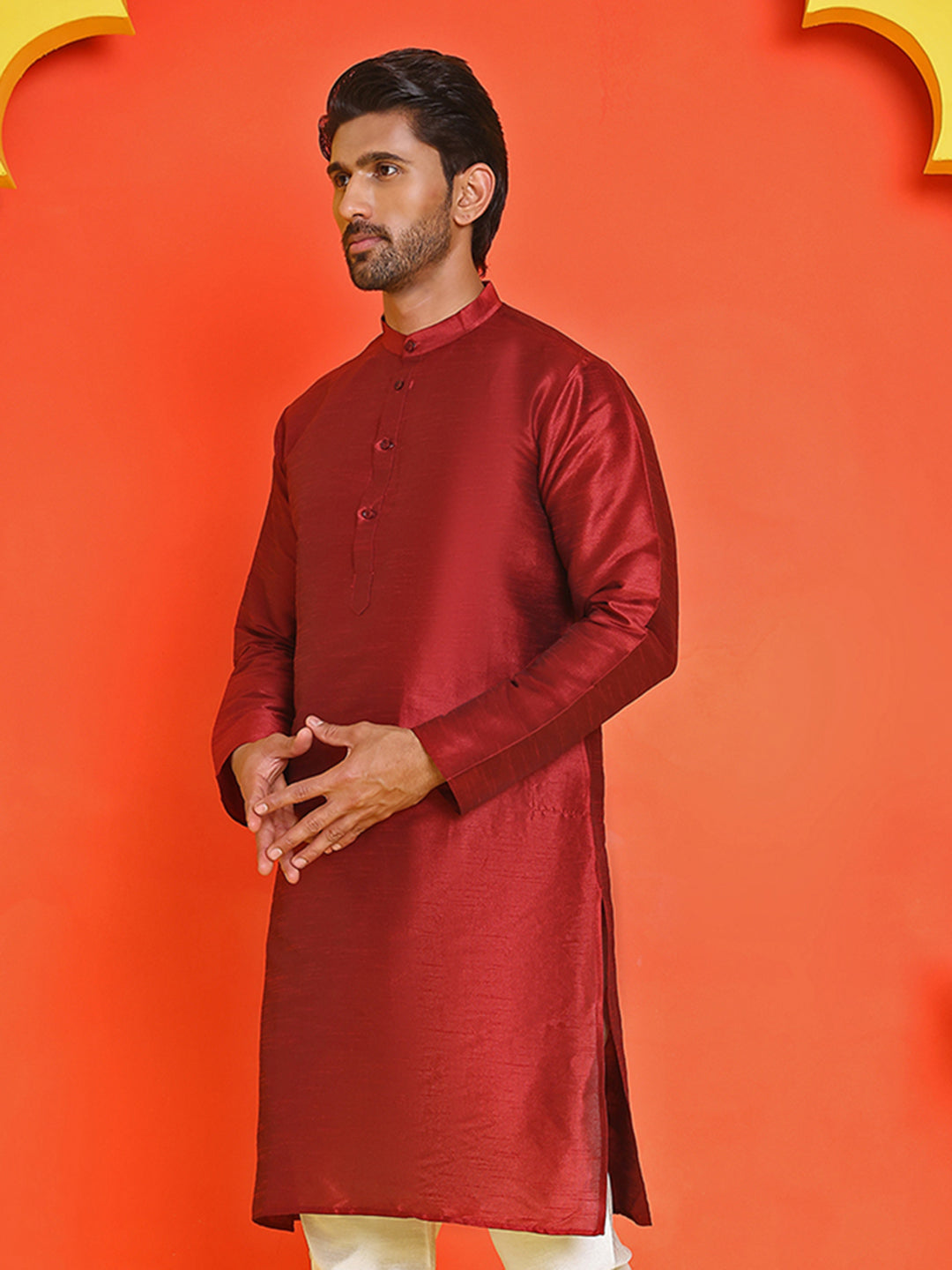 Solid Dupion Silk Kurtas For Men