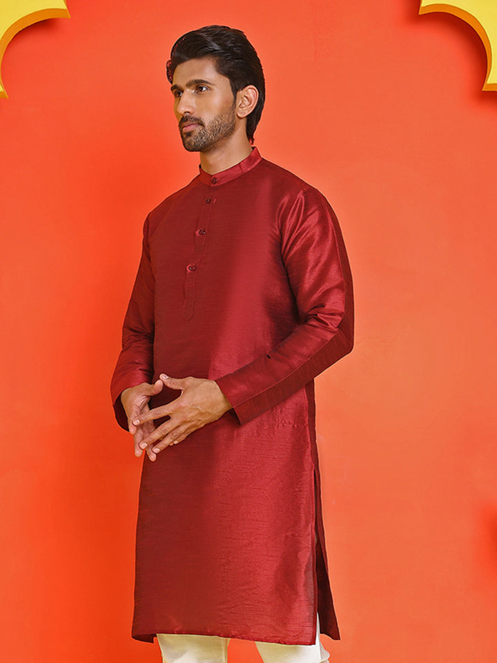 Solid Dupion Silk Kurtas For Men