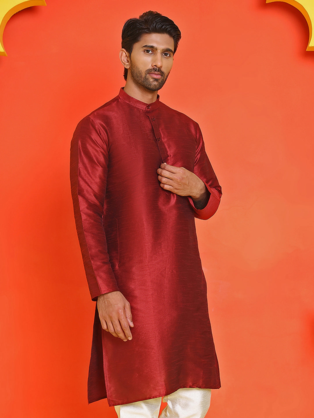 Solid Dupion Silk Kurtas For Men