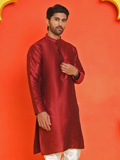 Solid Dupion Silk Kurtas For Men