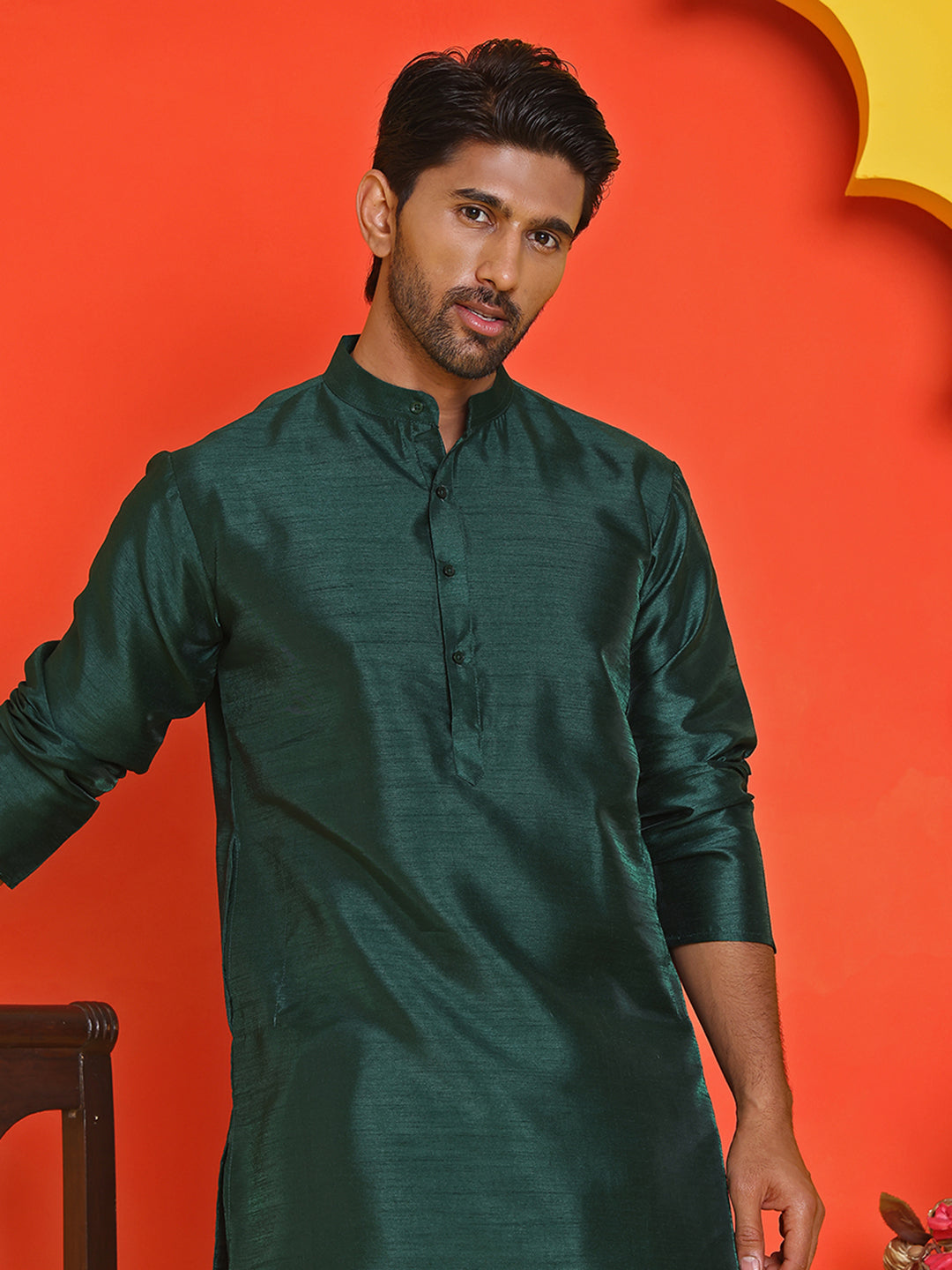 Solid Dupion Silk Kurtas For Men