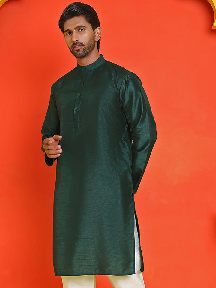 Solid Dupion Silk Kurtas For Men