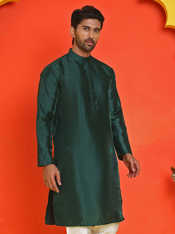 Solid Dupion Silk Kurtas For Men