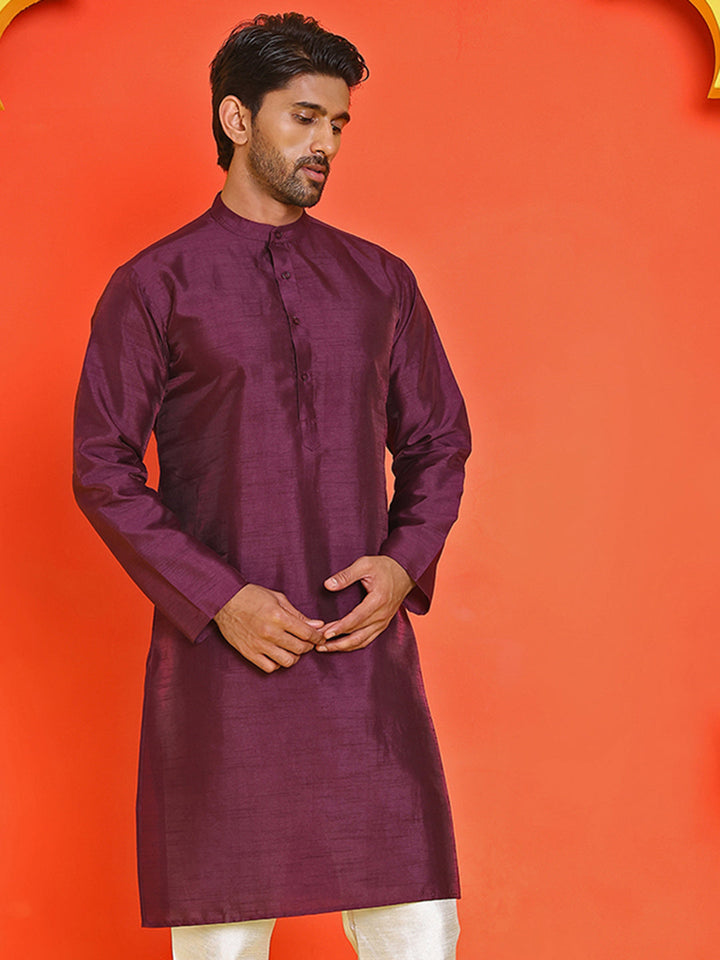 Solid Dupion Silk Kurtas For Men