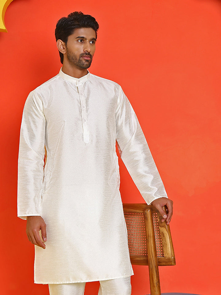 Solid Dupion Silk Kurtas For Men