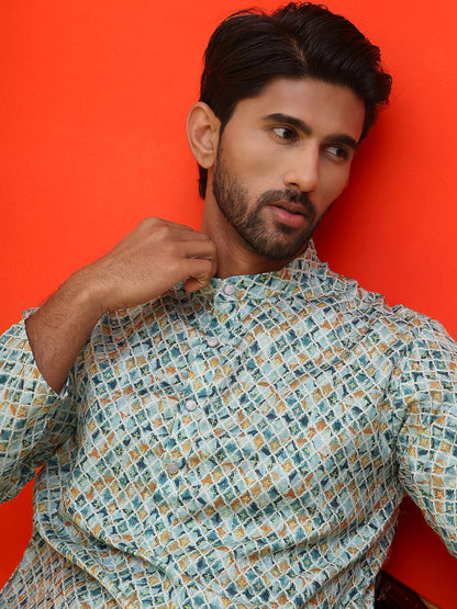 Men'S Green Printed Kurtas.