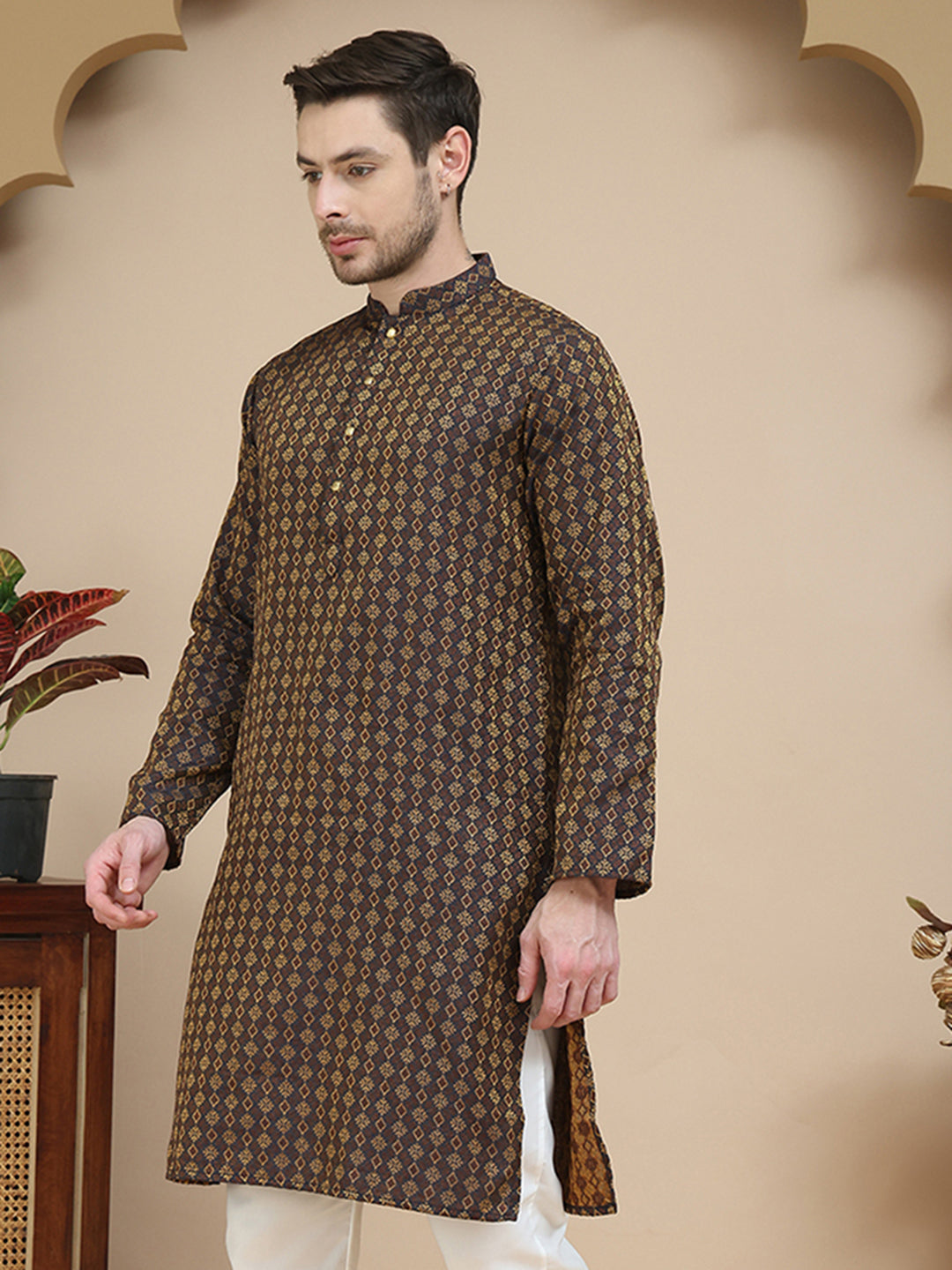 Jacquard Silk Straight Kurtas