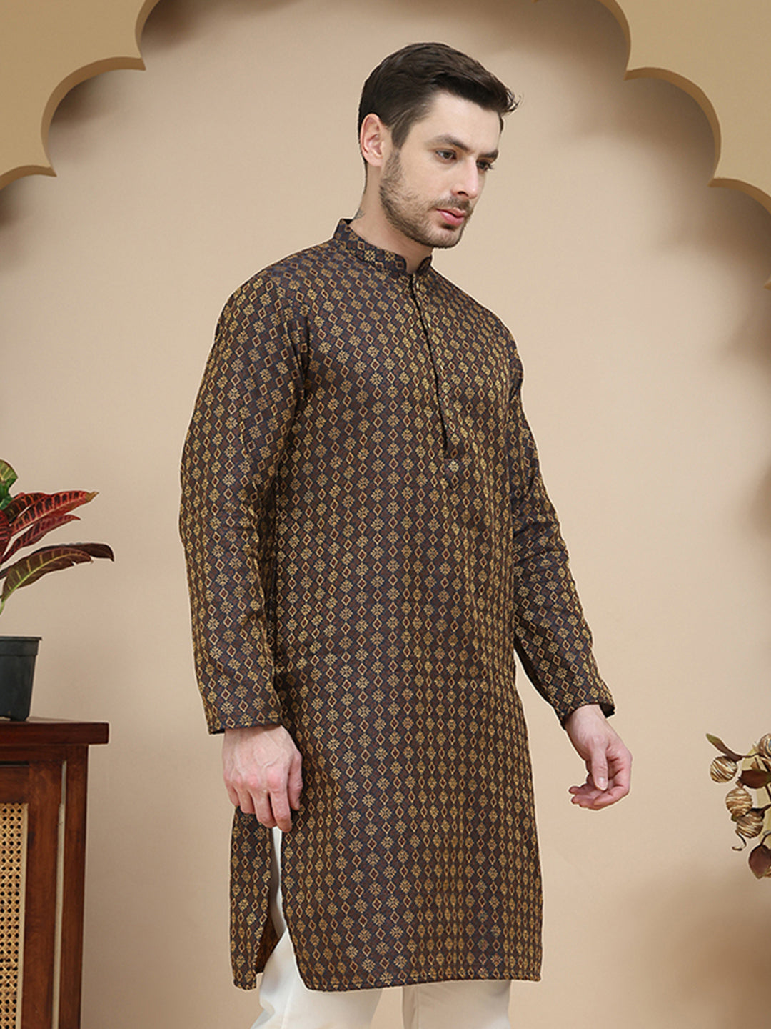 Jacquard Silk Straight Kurtas