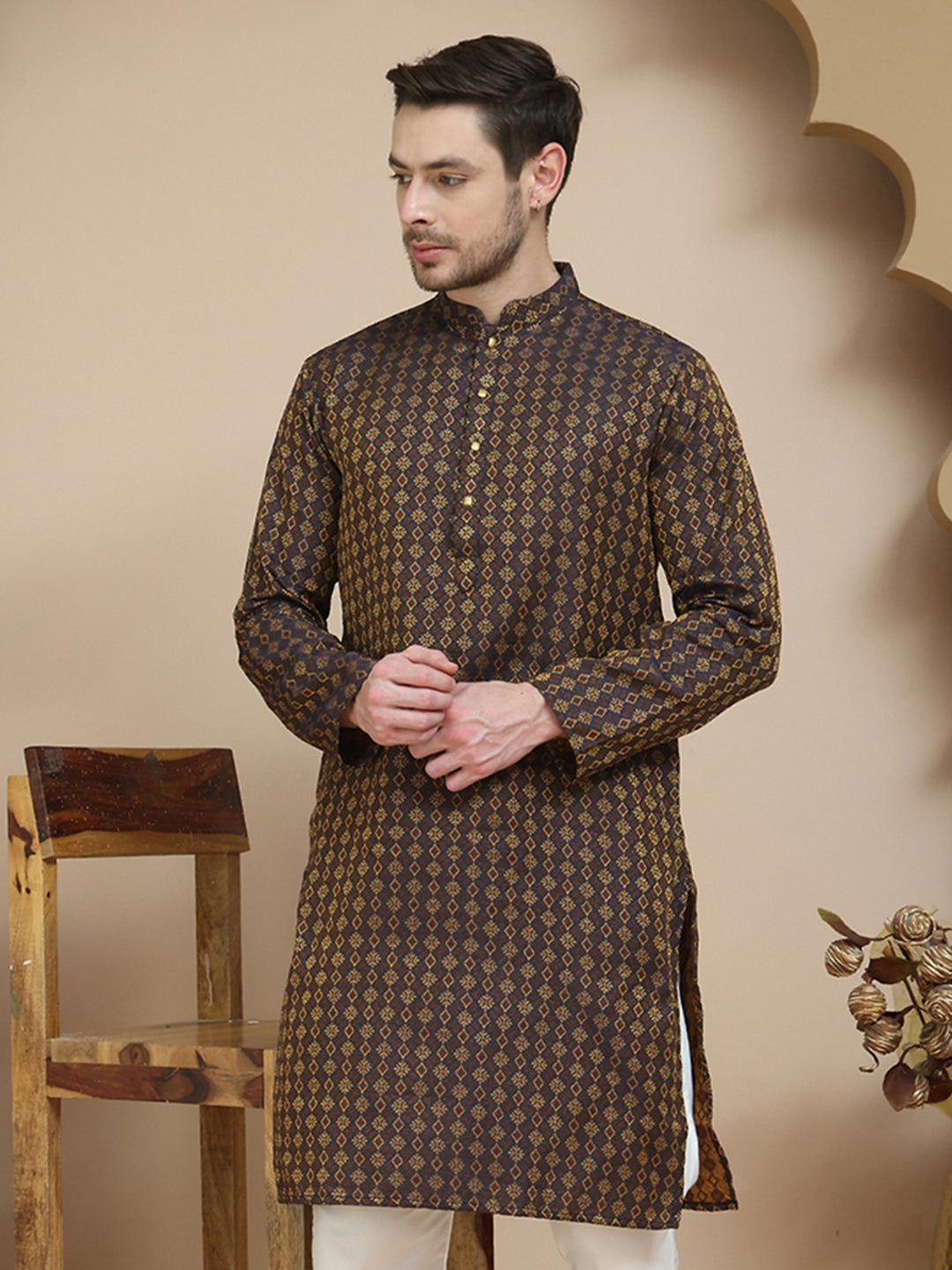 Jacquard Silk Straight Kurtas