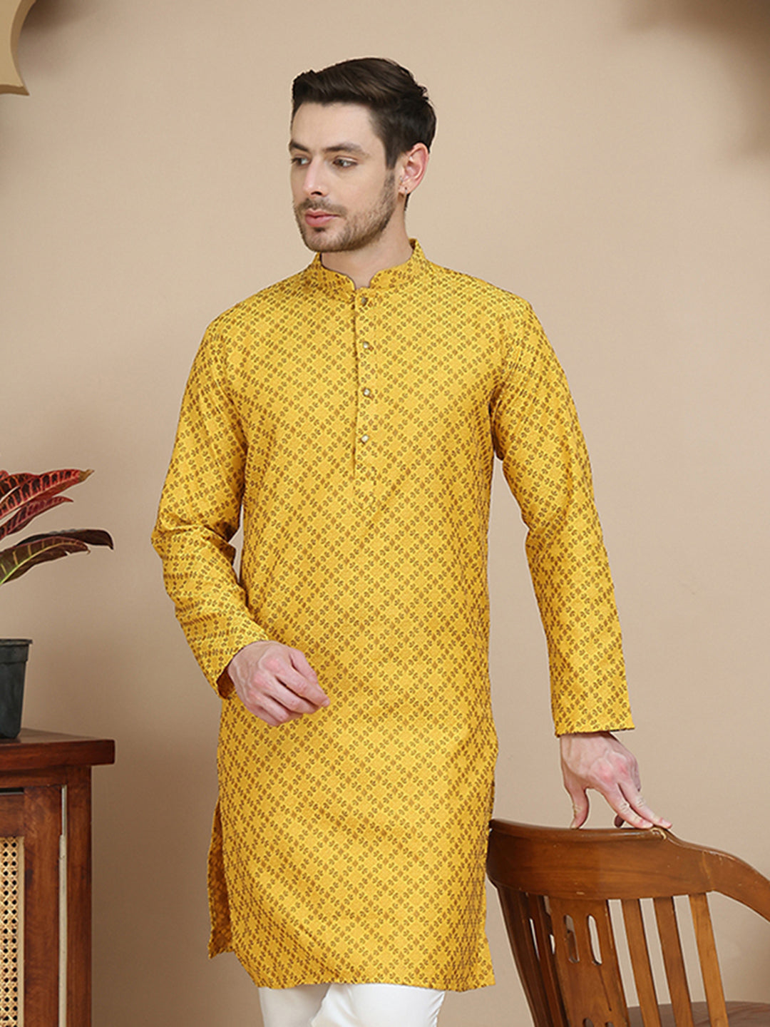 Jacquard Silk Straight Kurtas