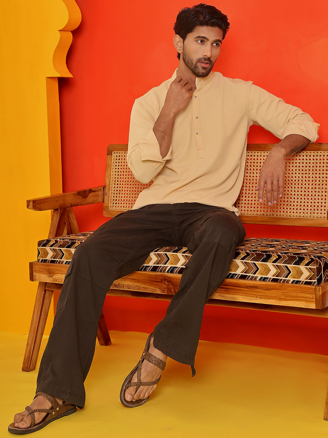 Solid Cotton Blend Short Kurta