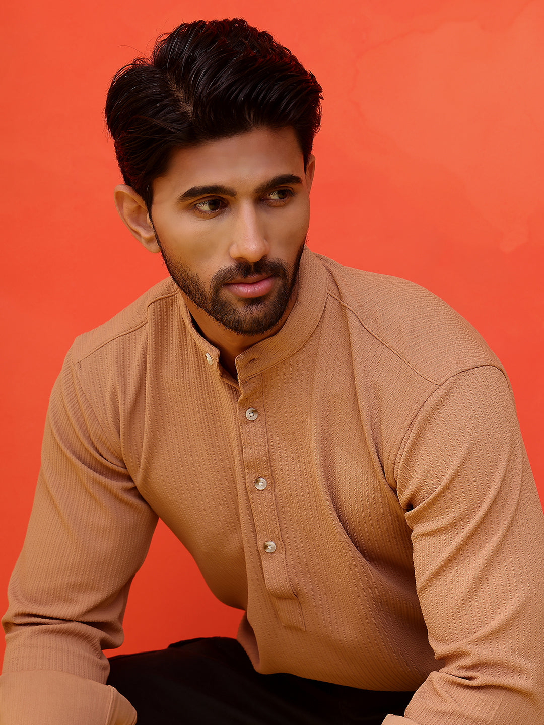 Solid Cotton Blend Short Kurta
