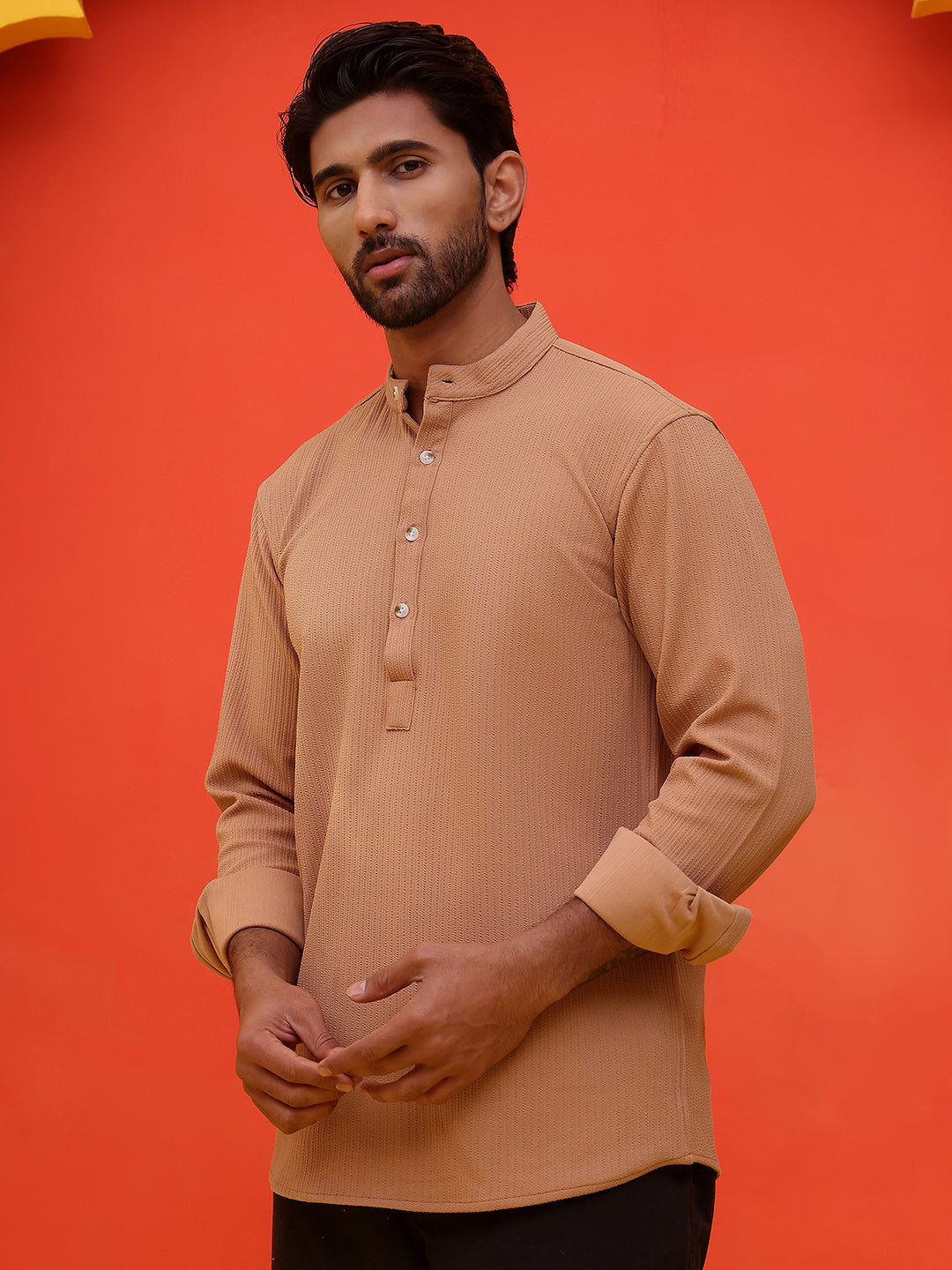 Solid Cotton Blend Short Kurta