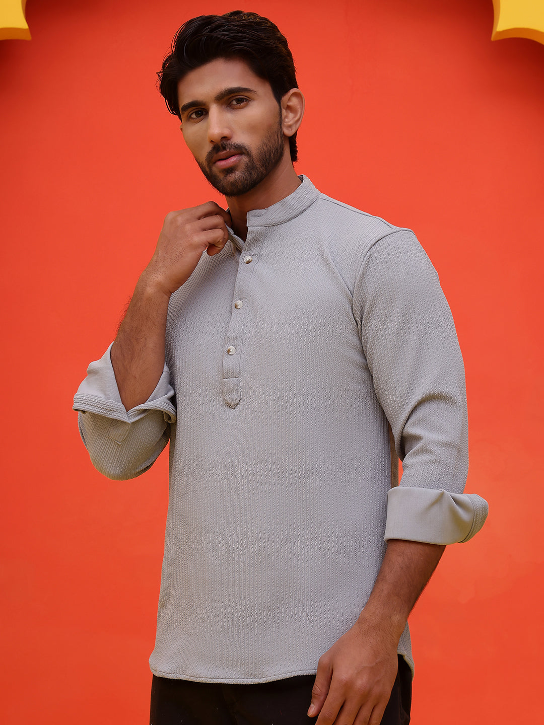 Solid Cotton Blend Short Kurta