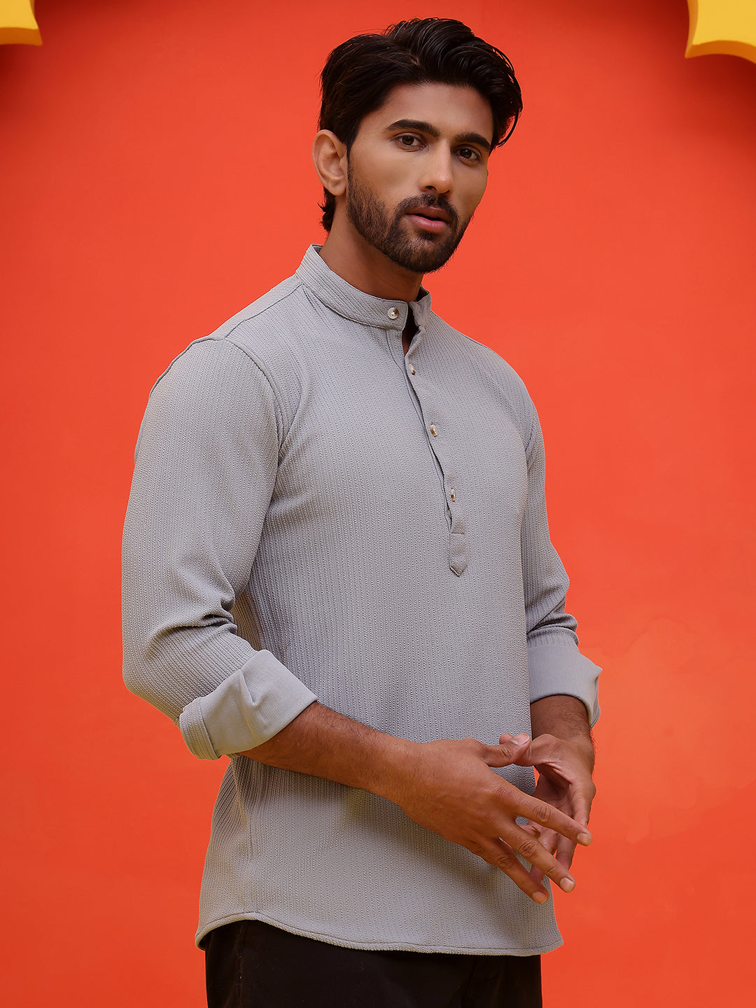 Solid Cotton Blend Short Kurta