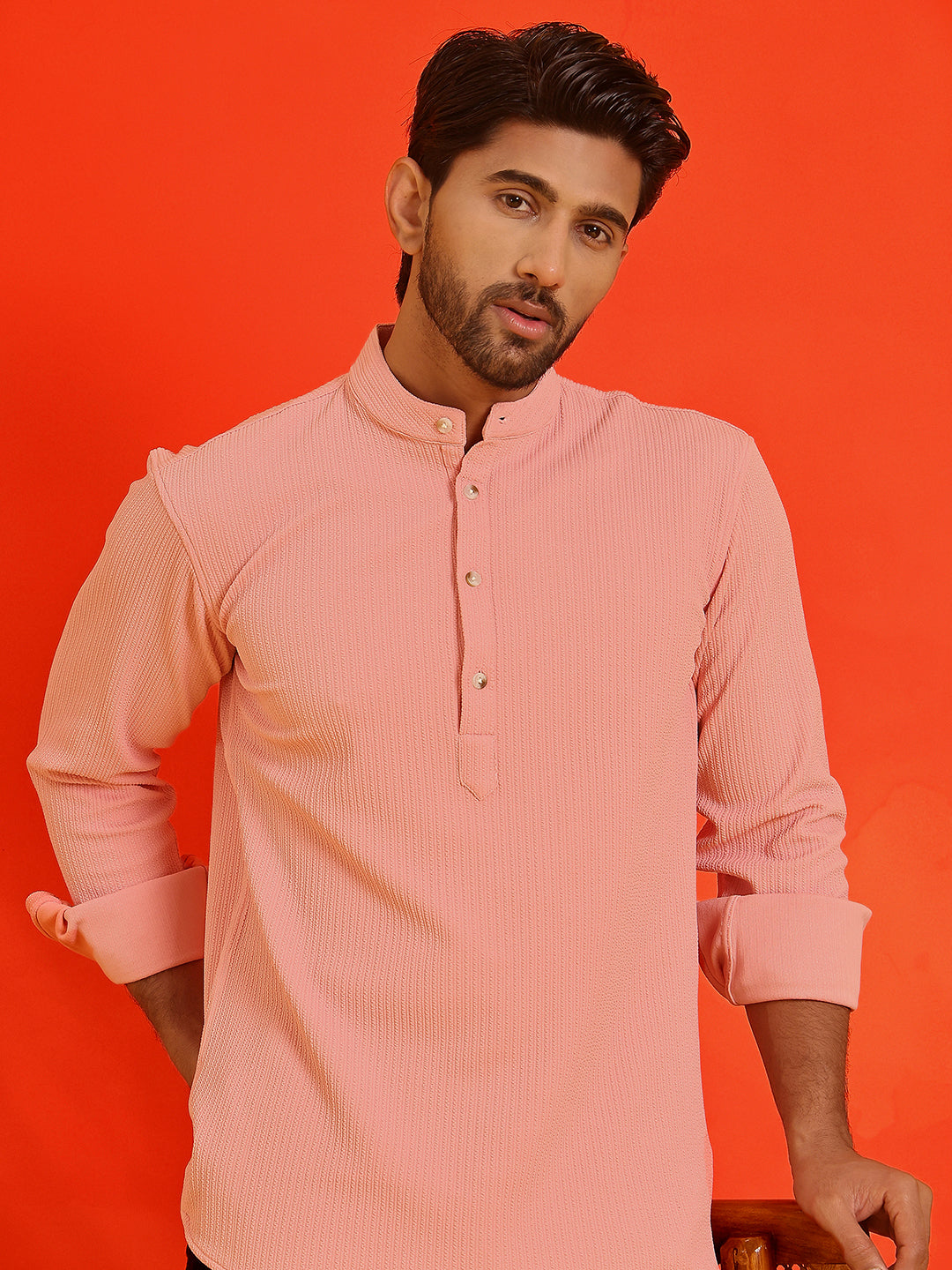 Solid Cotton Blend Short Kurta