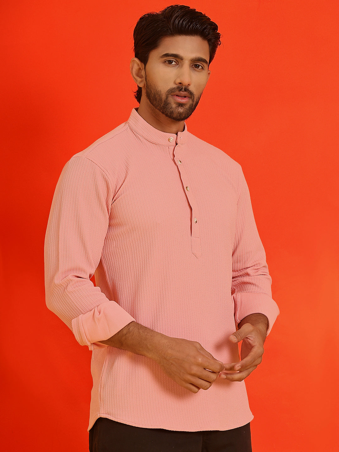 Solid Cotton Blend Short Kurta