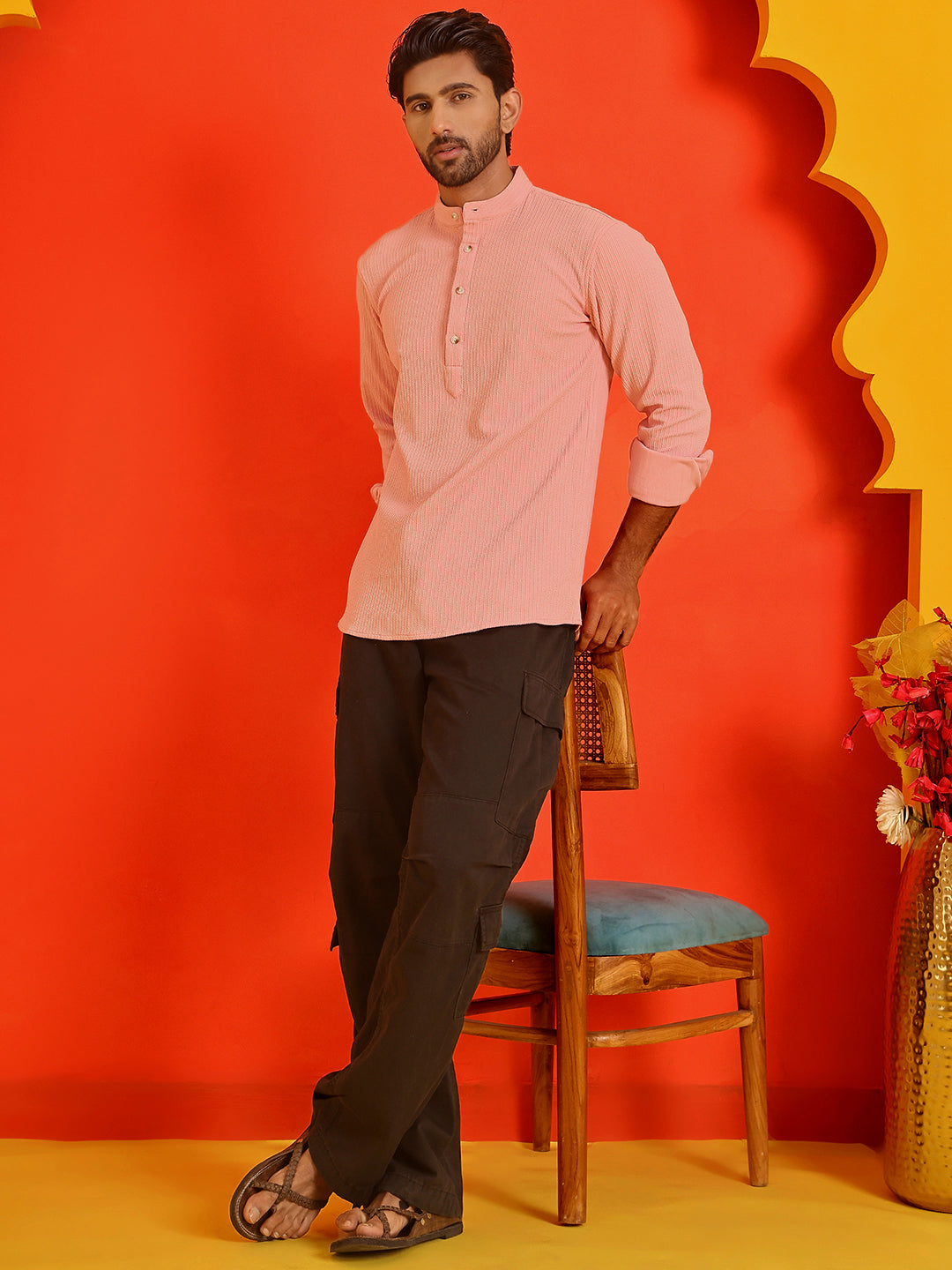 Solid Cotton Blend Short Kurta
