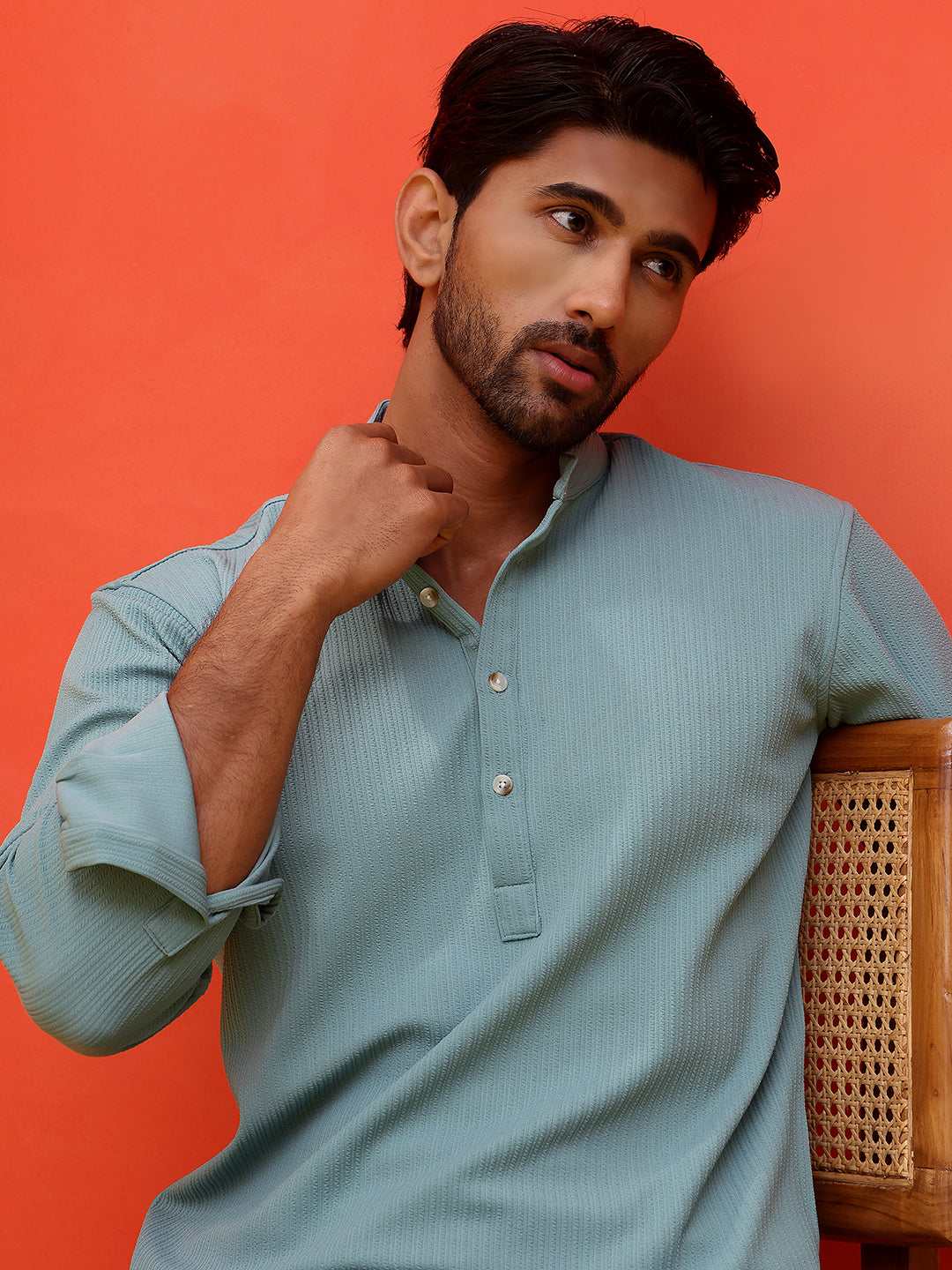 Solid Cotton Blend Short Kurta
