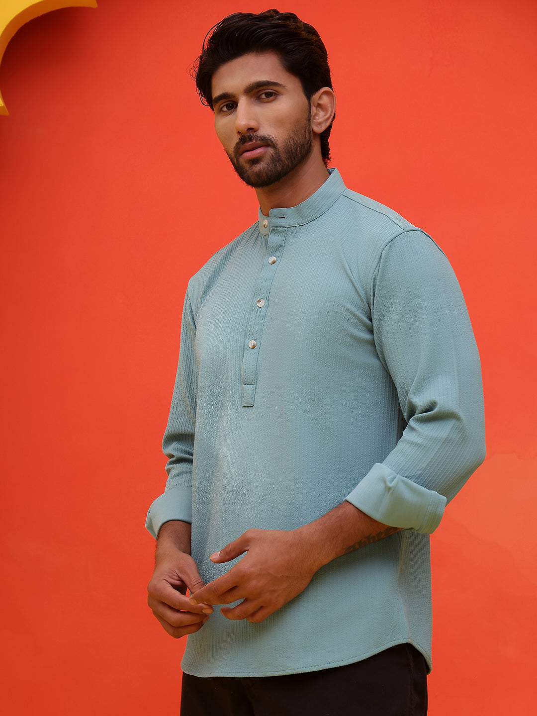 Solid Cotton Blend Short Kurta